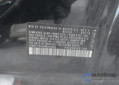 2019 Volkswagen Jetta Gli 2.0T 35Th Anniversary Edition/2.0T Autobahn/2.0T S z USA, uszkodzony, nr VIN 3VW6T7BU9KM263899